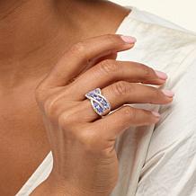 "As Is" Colleen Lopez Silver Exotic Gem & White Zircon Crossover Ring
