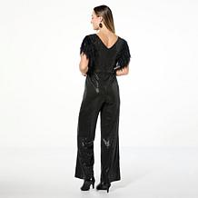 "As Is" Curations Sequin and Faux Feather Jumpsuit