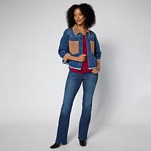 "As Is" Democracy Mixed Media Ruched Sleeve Denim Jacket