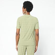 "As Is" DG2 by Diane Gilman Asymmetric Ruched Stripe Front Yoke Top