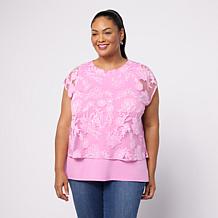 "As Is" DG2 by Diane Gilman Burnout Lace Everyday Jersey Easy Top