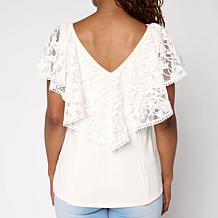 "As Is" DG2 by Diane Gilman Burnout Lace Flounce Top