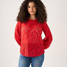 "As Is" DG2 by Diane Gilman Corded Lace Shirttail Blouse