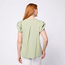 "As Is" DG2 by Diane Gilman Cotton Modal Flutter Sleeve Blouse