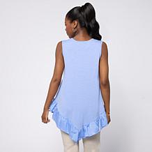 "As Is" DG2 by Diane Gilman Cotton Modal Slub-Embellished Ruffle Ta...