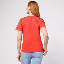 "As Is" DG2 by Diane Gilman Cotton Modal Slub Lace Inset Puff Sleev...