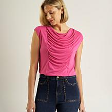 "As Is" DG2 by Diane Gilman Cowl Ruched Sleeveless Top