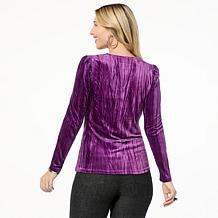"As Is" DG2 by Diane Gilman Crushed Velvet Ruched Front Top