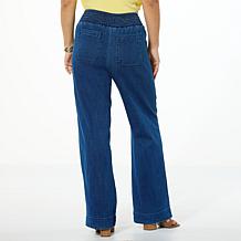 "As Is" DG2 by Diane Gilman Dream Drape Smocked Waist Wide-Leg Jean