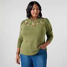 "As Is" DG2 by Diane Gilman Embellished Puff Sleeve Top