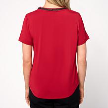 "As Is" DG2 by Diane Gilman Embellished U-Neck Short-Sleeve Tee