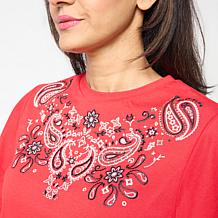 "As Is" DG2 by Diane Gilman Embroidered Flutter Sleeve Top