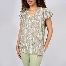 "As Is" DG2 by Diane Gilman Everyday Jersey Flutter Sleeve Asymmetr...