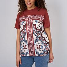 "As Is" DG2 by Diane Gilman Everyday Jersey Knit Scarf Print Top