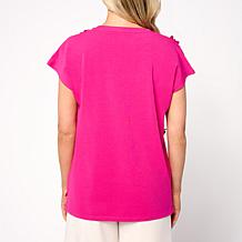 As Is DG2 by Diane Gilman Floral Applique Embellished Top