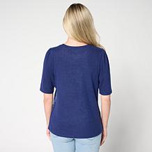 "As Is" DG2 by Diane Gilman Floral Embroidered Puff-Sleeve Top