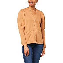 "As Is" DG2 by Diane Gilman French Terry Puff Sleeve Cardigan Jacket