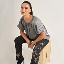 "As Is" DG2 by Diane Gilman Hammered Satin Bubble Sleeve Top