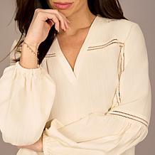 "As Is" DG2 by Diane Gilman Jacquard Lantern Sleeve Blouse