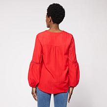 "As Is" DG2 by Diane Gilman Jacquard Lantern Sleeve Blouse