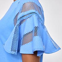 "As Is" DG2 by Diane Gilman Lace Combo Flutter Sleeve Top