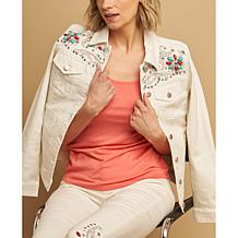 "As Is" DG2 by Diane Gilman Legacy Embllishd Stretch Denim Jean Jacket