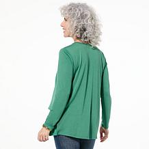 "As Is" DG2 by Diane Gilman Long-Sleeve Pleated Peplum Easy Top