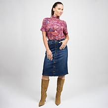 "As Is" DG2 by Diane Gilman Lux Touch Denim Pull-On Buttoned A-Line...