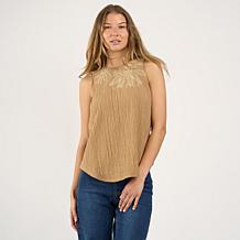 "As Is" DG2 by Diane Gilman Metallic Embroidered Mixed Media Tank