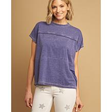 "As Is" DG2 by Diane Gilman Metallic-Trimmed Relaxd Crew Neck Knit Top