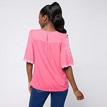 "As Is" DG2 by Diane Gilman Mixed Media Embroidered Sleeve Top