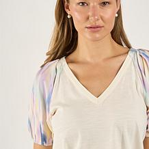 "As Is" DG2 by
Diane Gilman Mixed Media Puff Sleeve V-neck Top