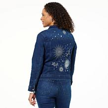 "As Is" DG2 by Diane Gilman New Classic Denim Embroidered Jean Jacket