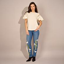 "As Is" DG2 by Diane Gilman New Classic Stretch Denim 3D Embellishe...