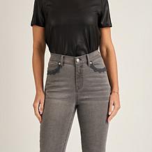 "As Is" DG2 by Diane Gilman New Classic Stretch Denim Lace Hem Skin...