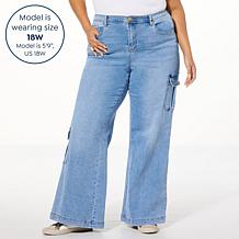 "As Is" DG2 by Diane Gilman New Classic Stretch Denim Wide-Leg Carg...