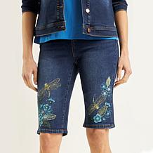 "As Is" DG2 by Diane Gilman New Classic Stretch Embroidered Bermuda...