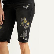 "As Is" DG2 by Diane Gilman New Classic Stretch Embroidered Bermuda...