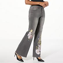 "As Is" DG2 by Diane Gilman New Stretch Embroidered Wide-Leg Jean