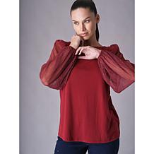 "As Is" DG2 by Diane Gilman Plisse Sleeve Knit Top