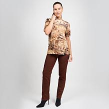 "As Is" DG2 by Diane Gilman Printed Dolman Sleeve Turtleneck Top
