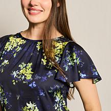 "As Is" DG2 by Diane Gilman Printed Satin Flutter-Sleeve Blouse