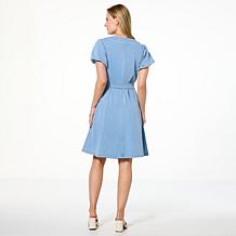 "As Is" DG2 by Diane Gilman Puff-Sleeve Scoopneck Dress
