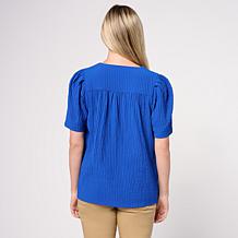 As Is DG2 by Diane Gilman Puff Sleeve V-Neck Blouse