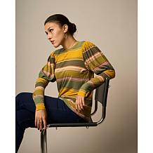 "As Is" DG2 by Diane Gilman Rib Striped Knit Juliet-Sleeve Top