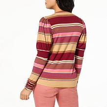 "As Is" DG2 by Diane Gilman Rib Striped Knit Juliet-Sleeve Top