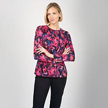 "As Is" DG2 by Diane Gilman Ruched Asymmetric Seam Long Sleeve Top