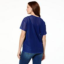 "As Is" DG2 by Diane Gilman Sheer Stripe Mesh Knit Top