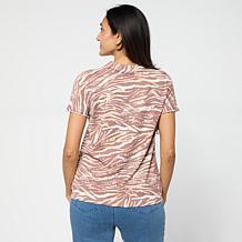 "As Is" DG2 by Diane Gilman SoftEase Short-Sleeve Printed Sweater