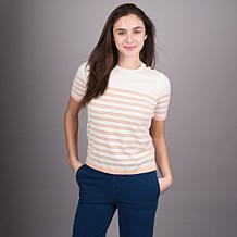 "As Is" DG2 by Diane Gilman Softease Short-Sleeve Striped Sweater